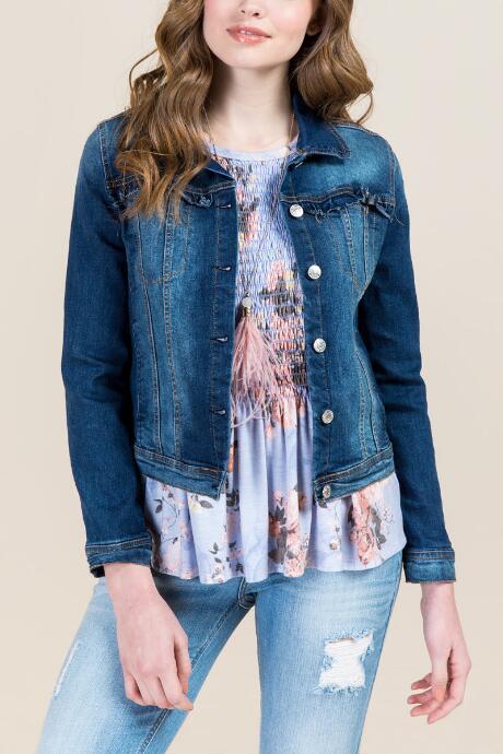 Francesca's Jan Ruffle Trim Denim Jacket