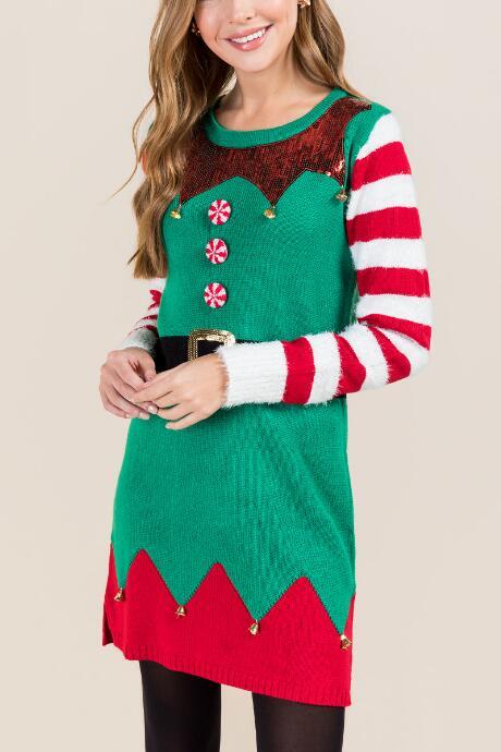 Francescas Elf Tacky Sweater Dress - Green