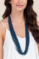 Francesca's Geonna Seed Bead Necklace In Navy - Indigo