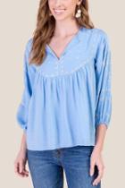 Francesca's Angela Embroidered Blouse - Chambray
