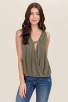 Alya Alieene Surplus Bar Neck Cupro Tank - Dark Olive