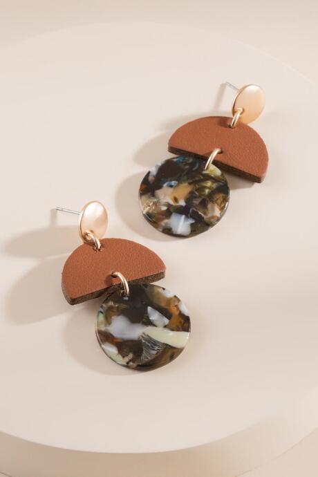 Francesca's Axel Marbled Resin Earrings In Brown - Brown