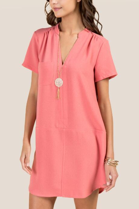 Lush Jessica Solid Pocket Shirt Dress - Pink