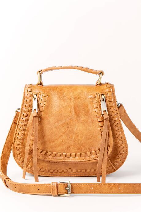Francesca's Whipstitch Top Handle Crossbody - Tan