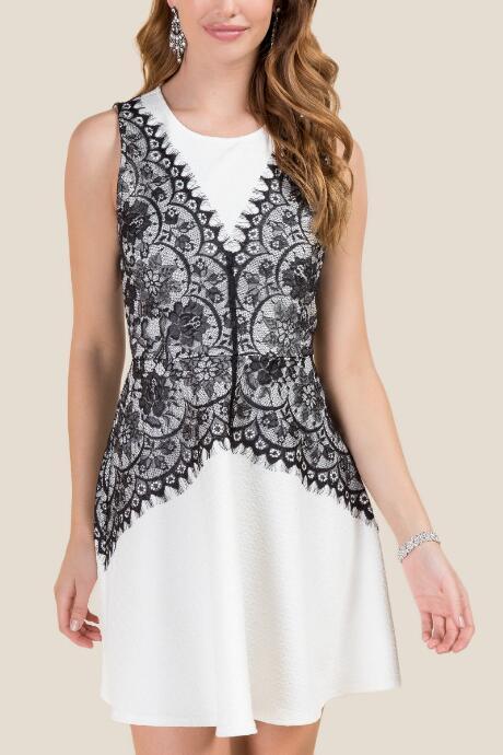 Francescas Juliet Lace Overlay A-line Dress - Ivory