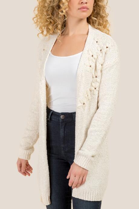 Francesca's Brae Handstitch Seed Bead Cardigan - Ivory