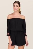 Love Fire Mclain Off The Shoulder Floral Embellished Romper - Black