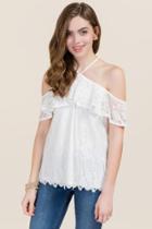 Blue Rain Elliot X Neck Cold Shoulder Lace Top - White