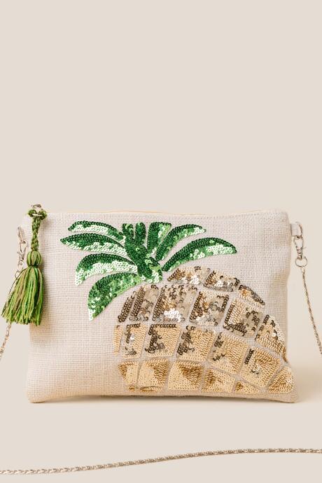 Francesca's Zoe Sequin Pineapple Crossbody - Natural