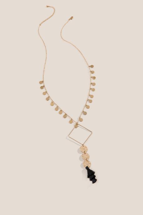 Francesca's Pippa Coin And Tassel Pendant Necklace - Black
