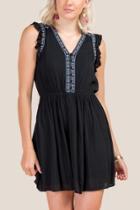 Francesca's Tavi Embroidered A-line Dress - Black