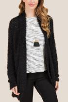 Francesca's Marabel Eyelash Cocoon Sweater Wrap - Black