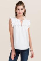 Blue Rain London Poplin Top With Flutter Sleeve - White