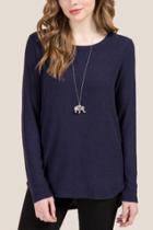 Francesca's Pippa Ribbed Brushed Hacci Top - Navy