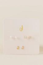 Francesca's J Initial Cubic Zirconia Pearl Stud Earring Set - Gold