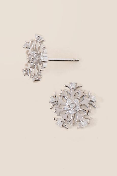 Francesca's Winter Snowflake Cubic Zirconia Stud Earring - Silver