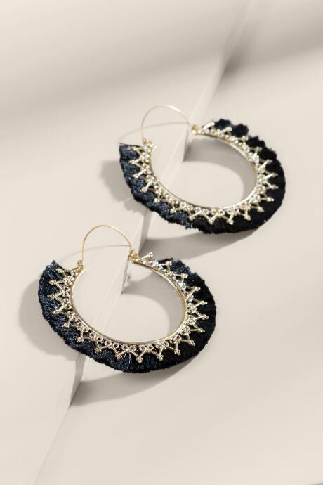 Francesca's Paris Tassel Hoop Earrings In Black - Black