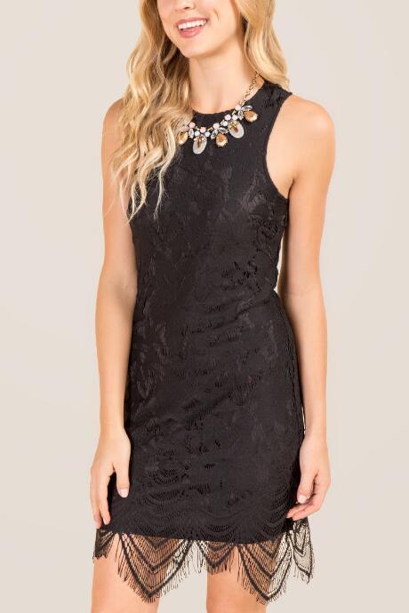 Francescas Gloria Lace Uneven Hem Shift Dress - Black