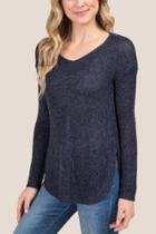 Francesca's Raphael Rounded Hem Elbow Patch Sweater - Navy