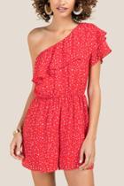 Francesca's Diana One Shoulder Polka Dot Romper - Red