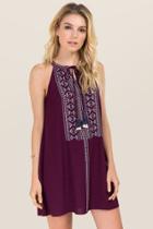 Mi Ami Vinnie Embroidered Shift Dress - Purple