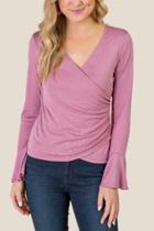 Francesca's Ayanna Ruched Side Bell Sleeve Top - Rose