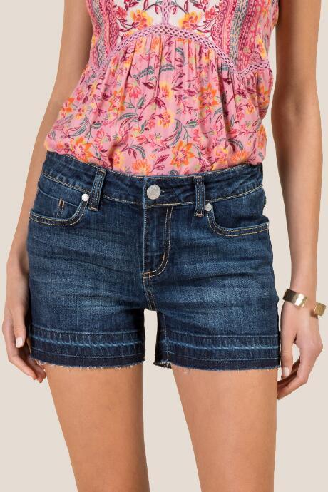 Francesca's Reyna High Rise Rolled Hem Jean Shorts - Dark