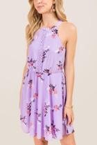 Francesca's Coco Floral Ladder Trim A-line Dress - Orchid