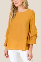 Francesca's Callie Ruffle Sleeve Blouse - Mustard