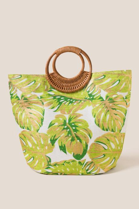 Francesca's Elisa Rattan Handle Tote - Green