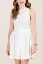 Francesca's Colleen Hi-neck Lace Combo A-line Dress - White