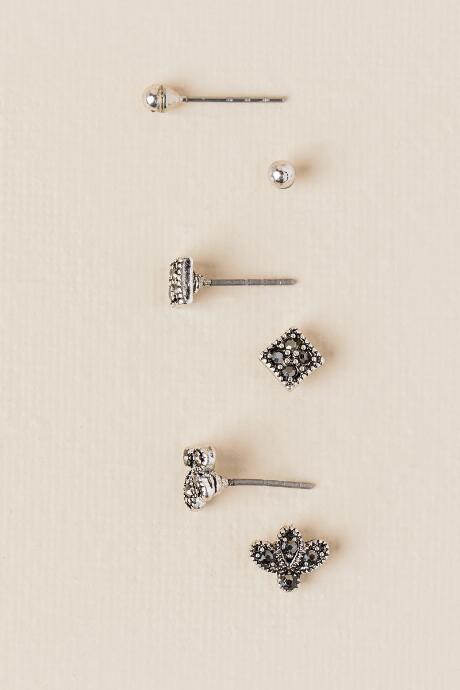 Francesca's Siona Stud Earring Set - Silver