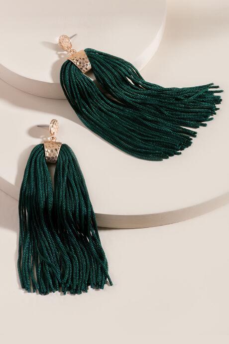 Francesca's Maison Long Tassel Earrings In Forest Green - Forest