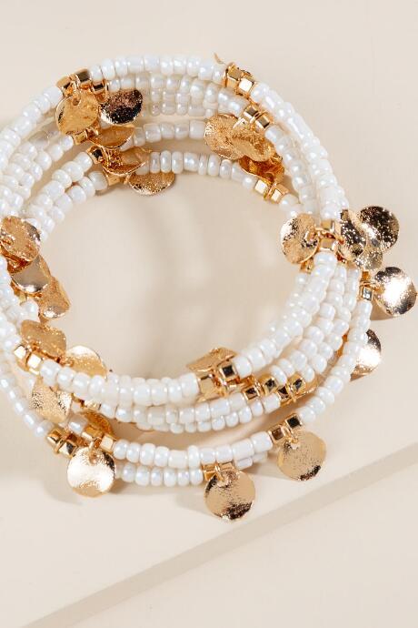 Francesca's Kat Beaded Coin Coil Bracelet - White