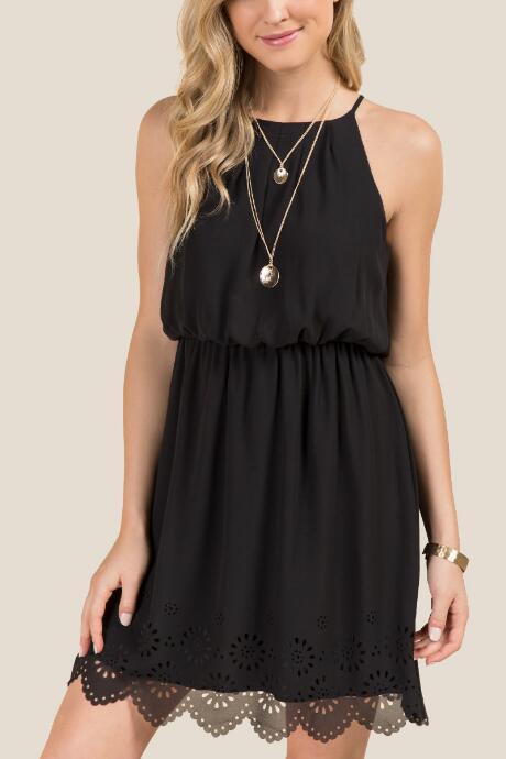 Francesca Inchess Maite Laser Cut Hem A-line Dress - Black