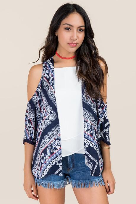 Blue Rain Electra Cold Shoulder Kimono - Navy
