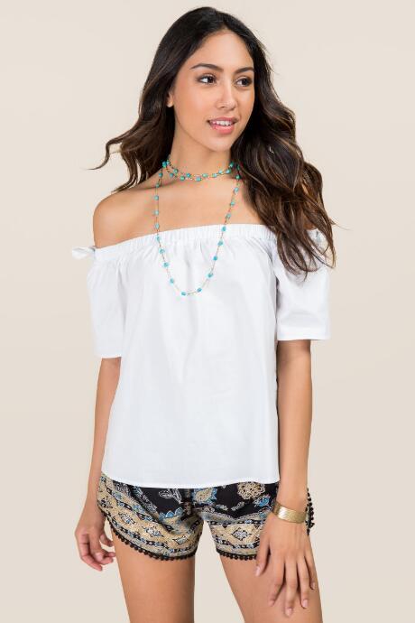 Blue Rain Alanis Tie Sleeve Off The Shoulder Top - White