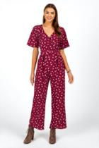 Francesca's Idelene Belted Floral Jumpsuit - Wine