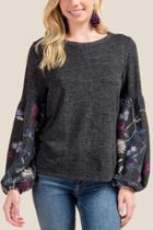 Francesca Inchess Jailyn Embroidered Statement Sleeve Knit Top - Heather Gray