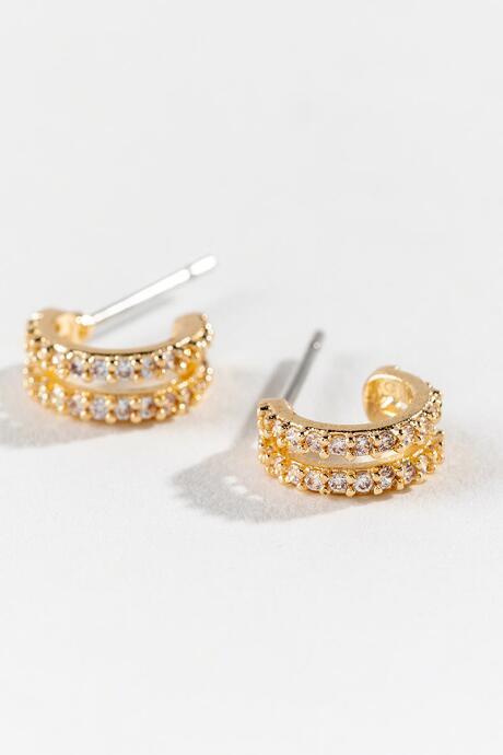 Francesca's Nina Double Pav Huggie Hoops - Crystal