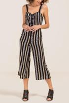 Francesca's Scout Striped Lattice Jumpsuit - Black