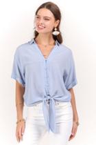 Francesca's Wren Front Knot Button Down Top - Light Blue