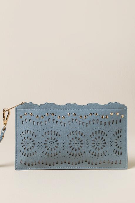 Francesca's Alicia Perforated Stud Wristlet Clutch - Oxford Blue