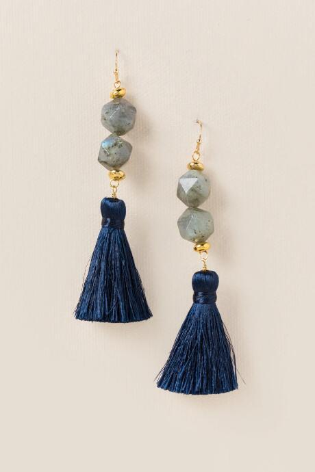 Francesca's Hailey Labradorite Tassel Earrings - Navy