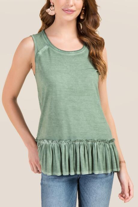 Francesca's Samantha Peplum Drop Waist Sleeveless Top - Dark Olive