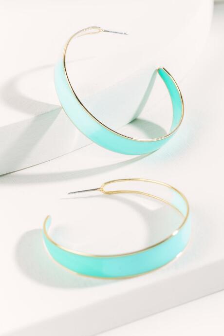 Francesca's Ida Flat Front Hoop Earrings - Mint