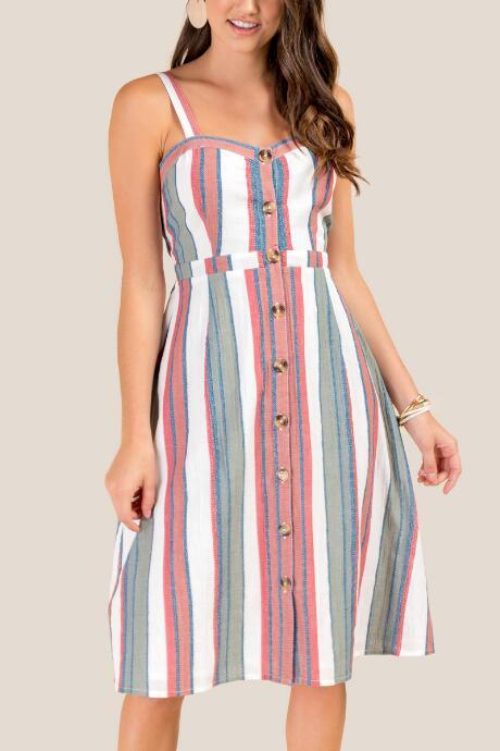 Francesca Inchess Gia Button Front Striped Dress - Cinnamon