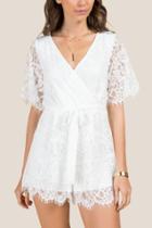 Francesca's Petra Surplus Tie Back Lace Romper - White