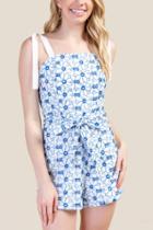 Francesca's Gabriella Floral Eyelet Romper - Blue