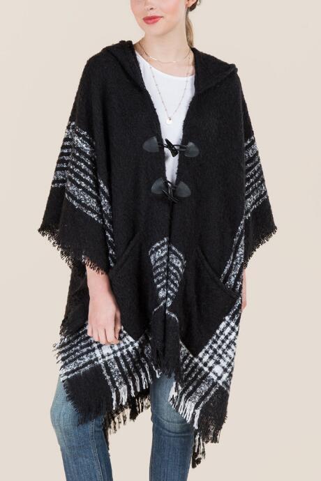 Francesca's Tania Toggle Front Poncho - Black